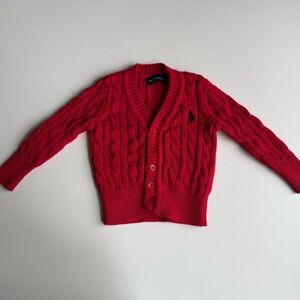 Ralph Lauren Baby Cable Knit Cardigan Sweater Red 18-24 Months 100% Cotton